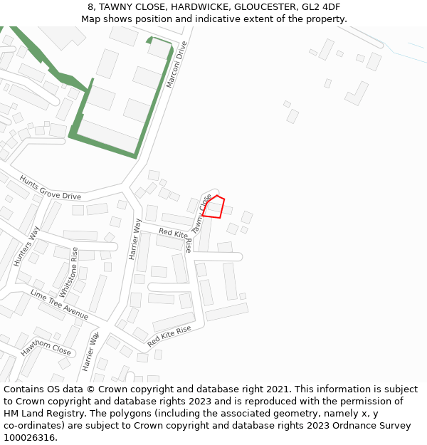 8, TAWNY CLOSE, HARDWICKE, GLOUCESTER, GL2 4DF: Location map and indicative extent of plot