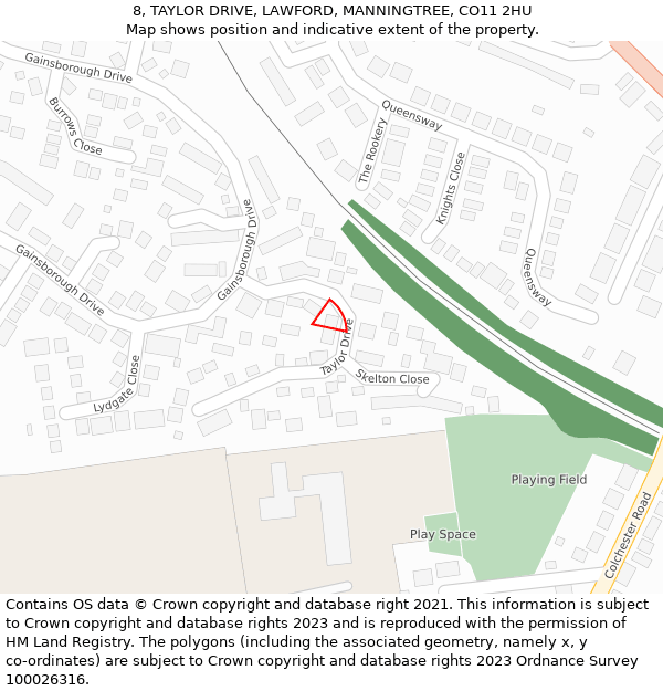 8, TAYLOR DRIVE, LAWFORD, MANNINGTREE, CO11 2HU: Location map and indicative extent of plot