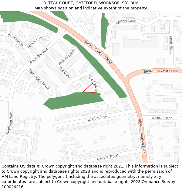 8, TEAL COURT, GATEFORD, WORKSOP, S81 8UA: Location map and indicative extent of plot