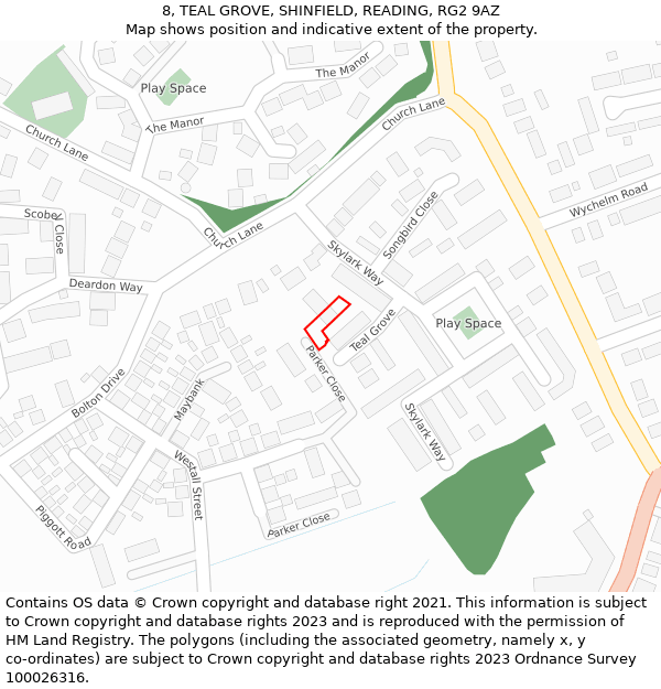 8, TEAL GROVE, SHINFIELD, READING, RG2 9AZ: Location map and indicative extent of plot