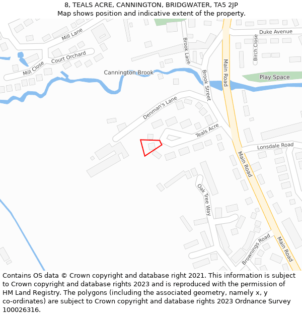 8, TEALS ACRE, CANNINGTON, BRIDGWATER, TA5 2JP: Location map and indicative extent of plot