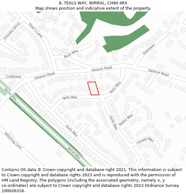 8, TEALS WAY, WIRRAL, CH60 4RX: Location map and indicative extent of plot