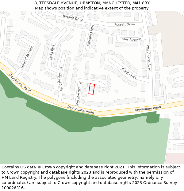 8, TEESDALE AVENUE, URMSTON, MANCHESTER, M41 8BY: Location map and indicative extent of plot