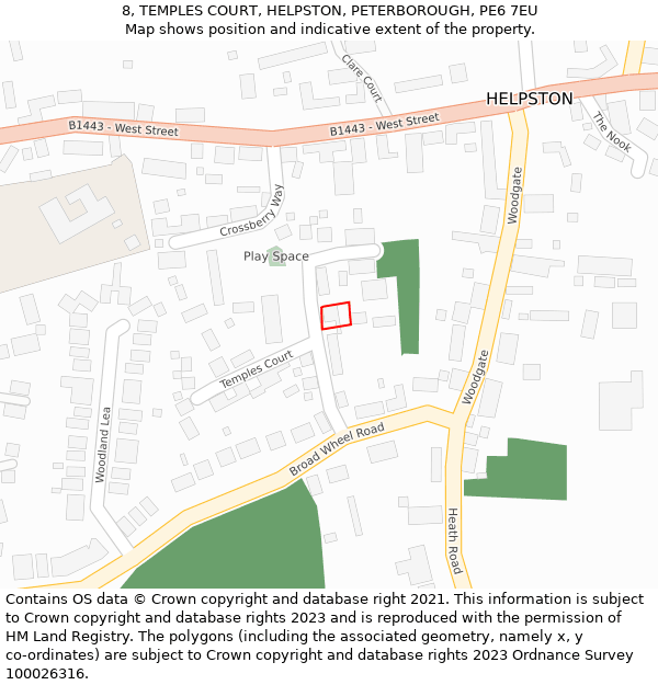 8, TEMPLES COURT, HELPSTON, PETERBOROUGH, PE6 7EU: Location map and indicative extent of plot