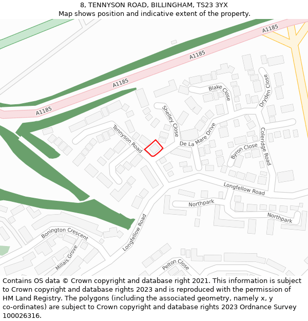8, TENNYSON ROAD, BILLINGHAM, TS23 3YX: Location map and indicative extent of plot