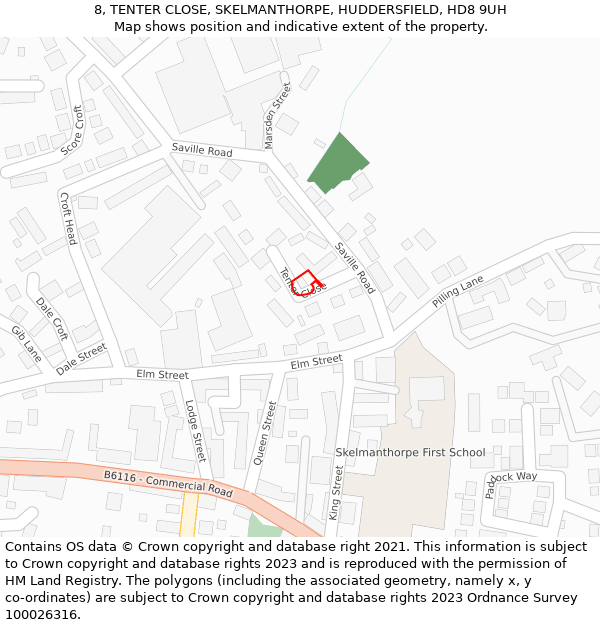 8, TENTER CLOSE, SKELMANTHORPE, HUDDERSFIELD, HD8 9UH: Location map and indicative extent of plot