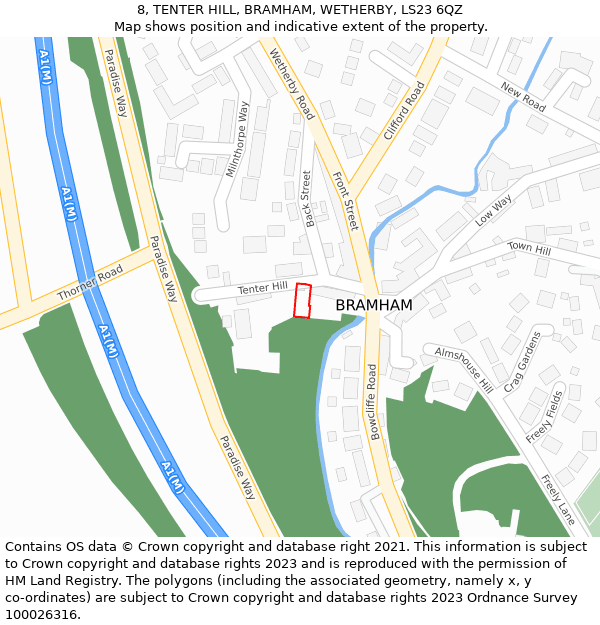 8, TENTER HILL, BRAMHAM, WETHERBY, LS23 6QZ: Location map and indicative extent of plot