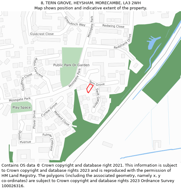 8, TERN GROVE, HEYSHAM, MORECAMBE, LA3 2WH: Location map and indicative extent of plot