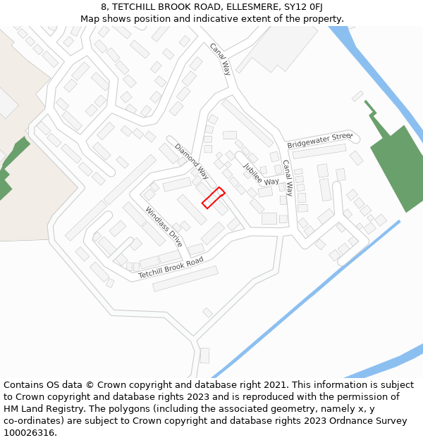 8, TETCHILL BROOK ROAD, ELLESMERE, SY12 0FJ: Location map and indicative extent of plot