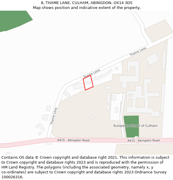 8, THAME LANE, CULHAM, ABINGDON, OX14 3DS: Location map and indicative extent of plot