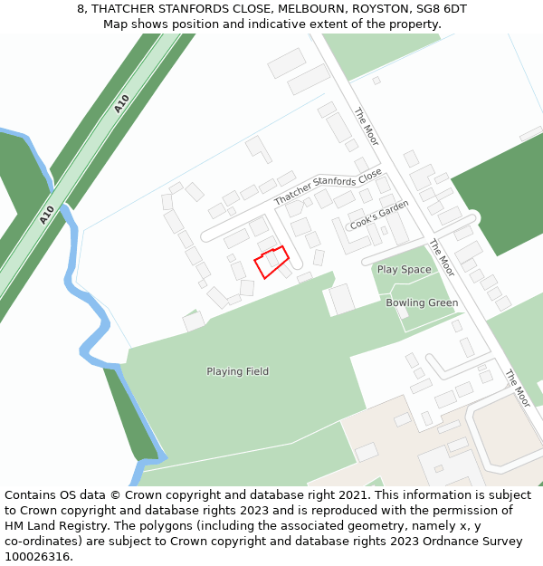 8, THATCHER STANFORDS CLOSE, MELBOURN, ROYSTON, SG8 6DT: Location map and indicative extent of plot