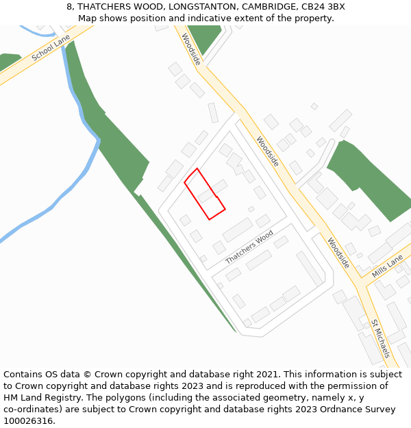 8, THATCHERS WOOD, LONGSTANTON, CAMBRIDGE, CB24 3BX: Location map and indicative extent of plot