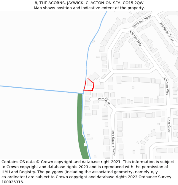 8, THE ACORNS, JAYWICK, CLACTON-ON-SEA, CO15 2QW: Location map and indicative extent of plot