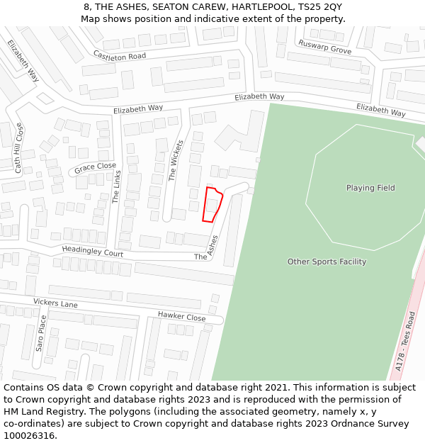 8, THE ASHES, SEATON CAREW, HARTLEPOOL, TS25 2QY: Location map and indicative extent of plot