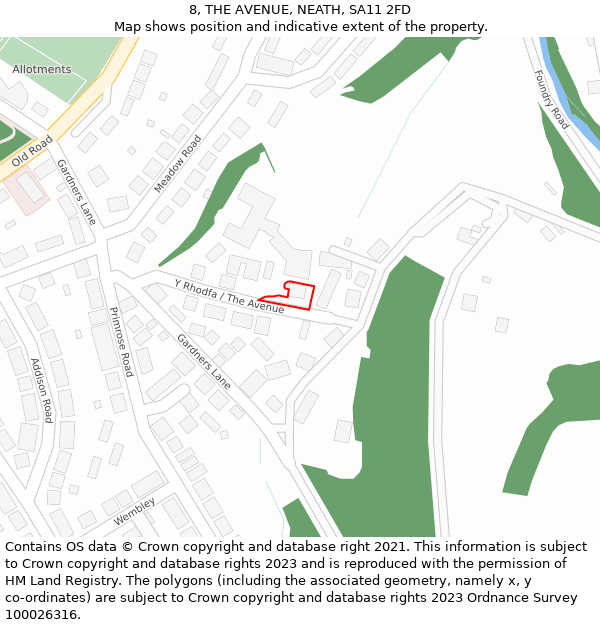 8, THE AVENUE, NEATH, SA11 2FD: Location map and indicative extent of plot
