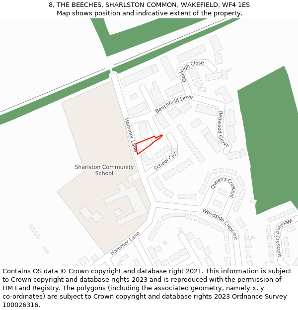 8, THE BEECHES, SHARLSTON COMMON, WAKEFIELD, WF4 1ES: Location map and indicative extent of plot