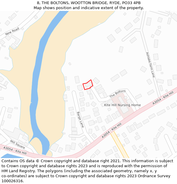 8, THE BOLTONS, WOOTTON BRIDGE, RYDE, PO33 4PB: Location map and indicative extent of plot