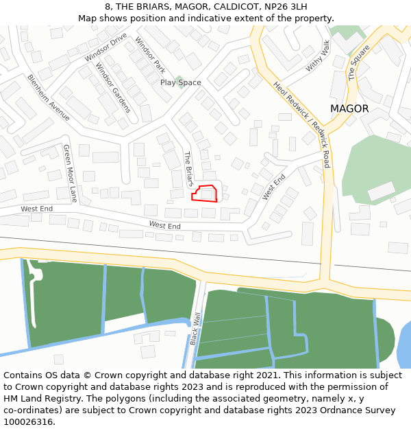 8, THE BRIARS, MAGOR, CALDICOT, NP26 3LH: Location map and indicative extent of plot