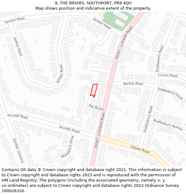 8, THE BRIARS, SOUTHPORT, PR8 4QU: Location map and indicative extent of plot