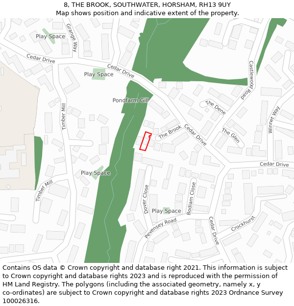 8, THE BROOK, SOUTHWATER, HORSHAM, RH13 9UY: Location map and indicative extent of plot