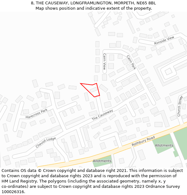 8, THE CAUSEWAY, LONGFRAMLINGTON, MORPETH, NE65 8BL: Location map and indicative extent of plot