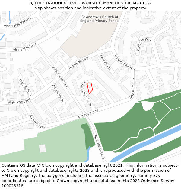 8, THE CHADDOCK LEVEL, WORSLEY, MANCHESTER, M28 1UW: Location map and indicative extent of plot