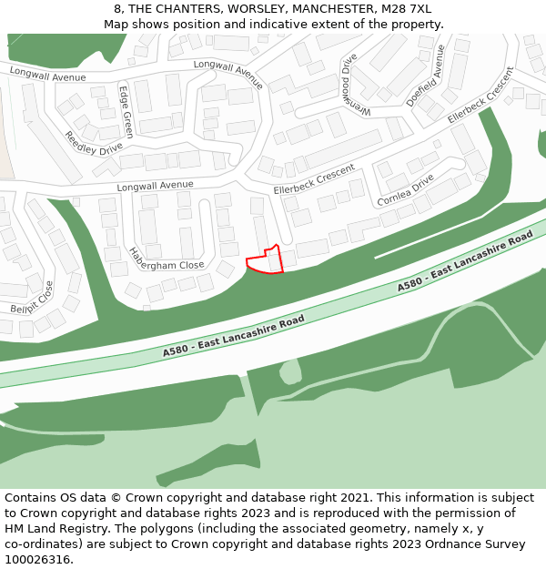 8, THE CHANTERS, WORSLEY, MANCHESTER, M28 7XL: Location map and indicative extent of plot