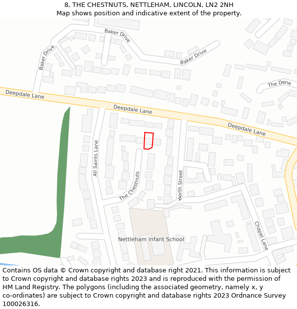 8, THE CHESTNUTS, NETTLEHAM, LINCOLN, LN2 2NH: Location map and indicative extent of plot
