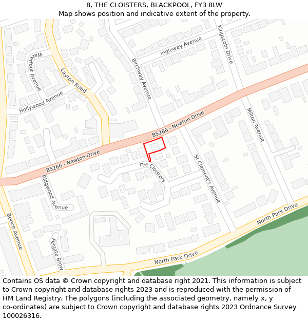 8, THE CLOISTERS, BLACKPOOL, FY3 8LW: Location map and indicative extent of plot