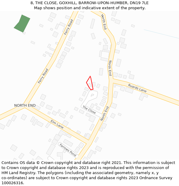 8, THE CLOSE, GOXHILL, BARROW-UPON-HUMBER, DN19 7LE: Location map and indicative extent of plot