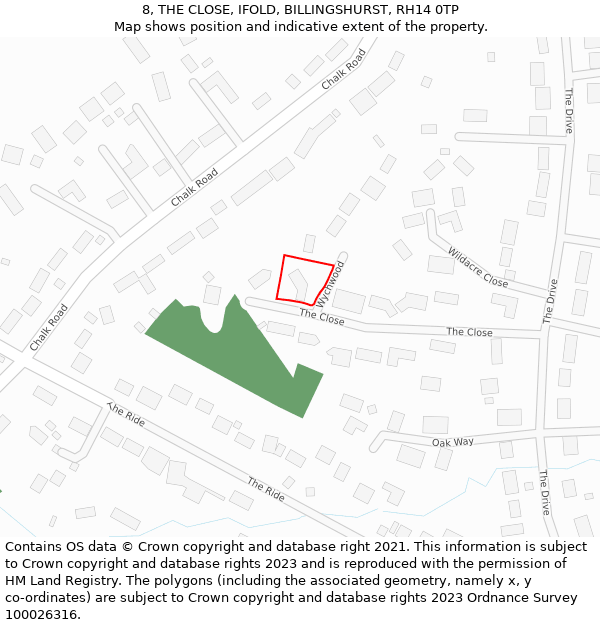 8, THE CLOSE, IFOLD, BILLINGSHURST, RH14 0TP: Location map and indicative extent of plot