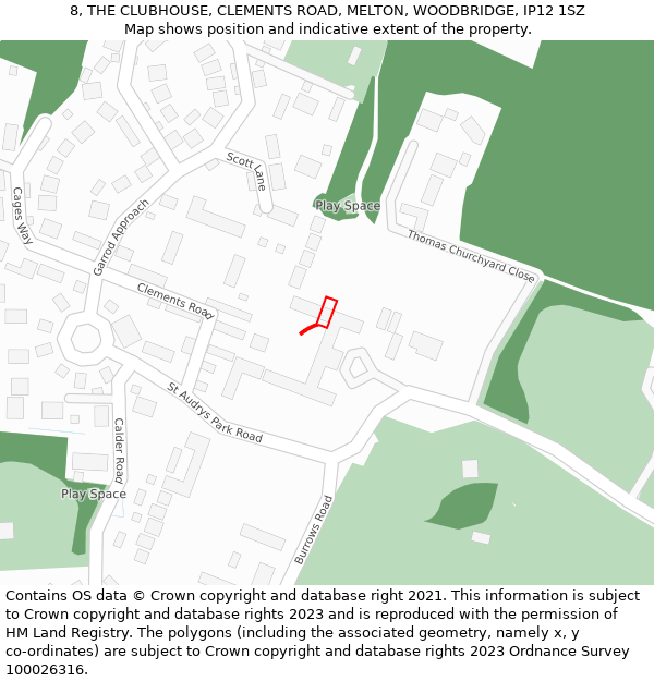 8, THE CLUBHOUSE, CLEMENTS ROAD, MELTON, WOODBRIDGE, IP12 1SZ: Location map and indicative extent of plot