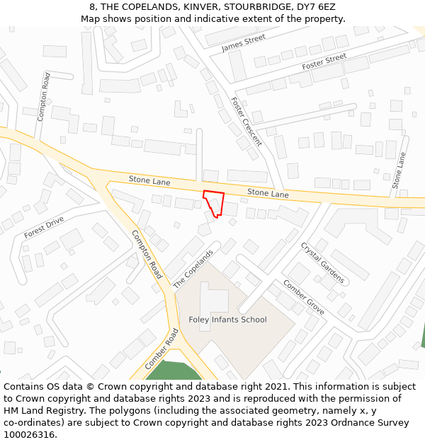 8, THE COPELANDS, KINVER, STOURBRIDGE, DY7 6EZ: Location map and indicative extent of plot