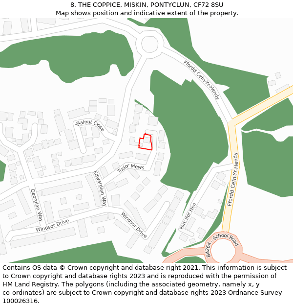 8, THE COPPICE, MISKIN, PONTYCLUN, CF72 8SU: Location map and indicative extent of plot
