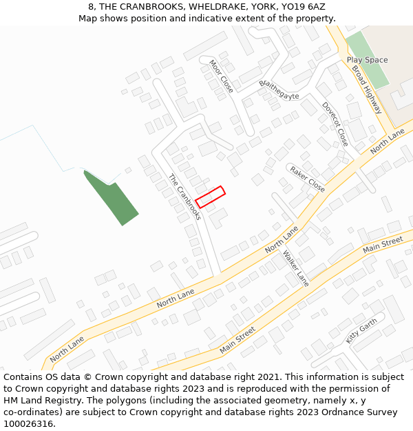 8, THE CRANBROOKS, WHELDRAKE, YORK, YO19 6AZ: Location map and indicative extent of plot