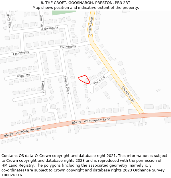 8, THE CROFT, GOOSNARGH, PRESTON, PR3 2BT: Location map and indicative extent of plot