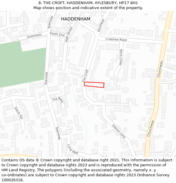 8, THE CROFT, HADDENHAM, AYLESBURY, HP17 8AS: Location map and indicative extent of plot