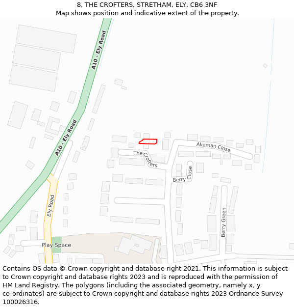 8, THE CROFTERS, STRETHAM, ELY, CB6 3NF: Location map and indicative extent of plot