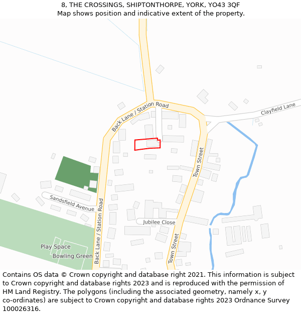 8, THE CROSSINGS, SHIPTONTHORPE, YORK, YO43 3QF: Location map and indicative extent of plot