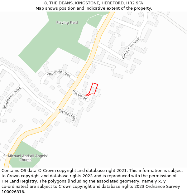 8, THE DEANS, KINGSTONE, HEREFORD, HR2 9FA: Location map and indicative extent of plot