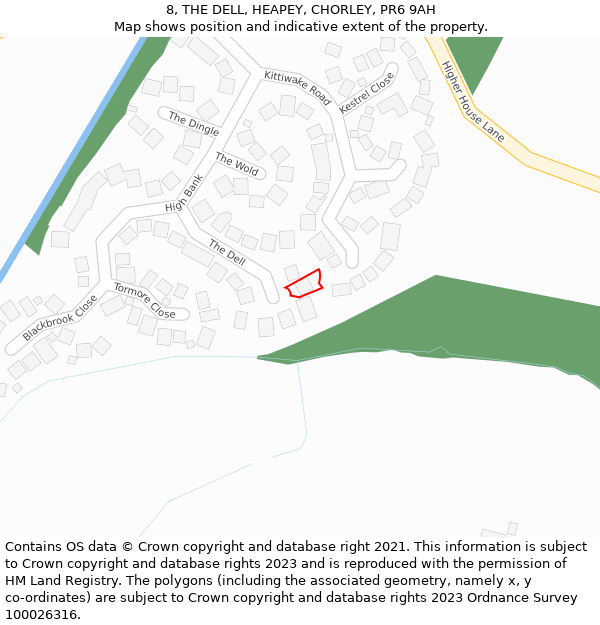8, THE DELL, HEAPEY, CHORLEY, PR6 9AH: Location map and indicative extent of plot