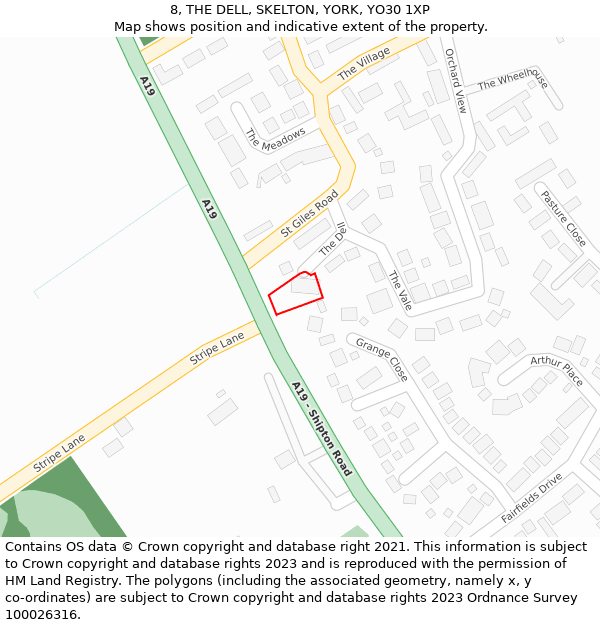 8, THE DELL, SKELTON, YORK, YO30 1XP: Location map and indicative extent of plot