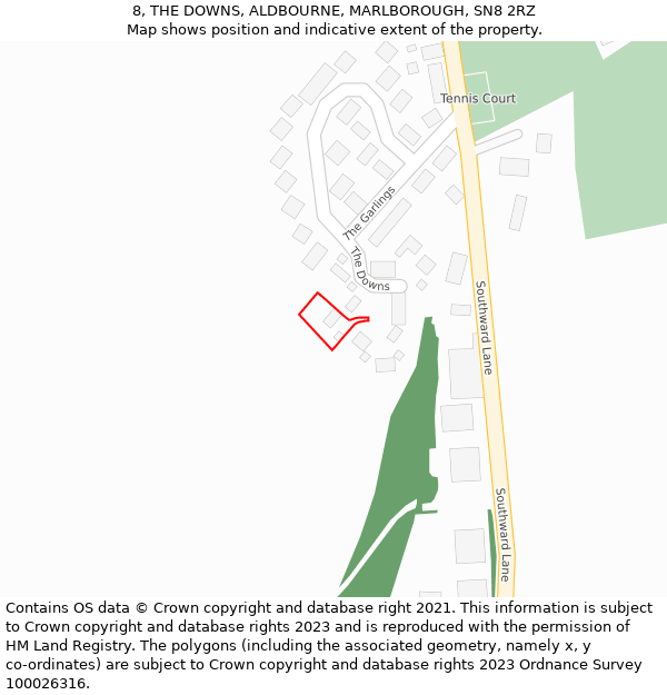 8, THE DOWNS, ALDBOURNE, MARLBOROUGH, SN8 2RZ: Location map and indicative extent of plot