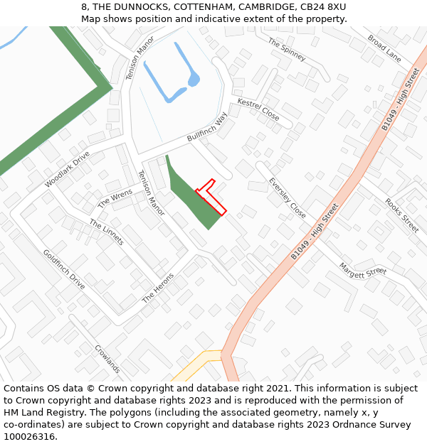 8, THE DUNNOCKS, COTTENHAM, CAMBRIDGE, CB24 8XU: Location map and indicative extent of plot