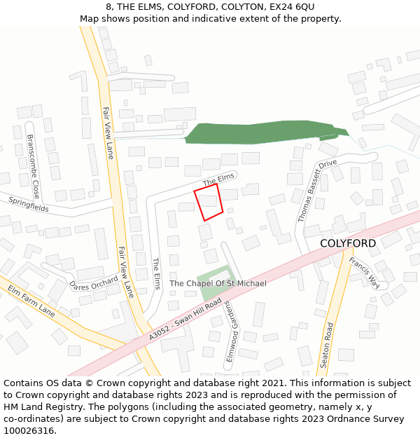 8, THE ELMS, COLYFORD, COLYTON, EX24 6QU: Location map and indicative extent of plot