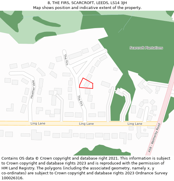 8, THE FIRS, SCARCROFT, LEEDS, LS14 3JH: Location map and indicative extent of plot