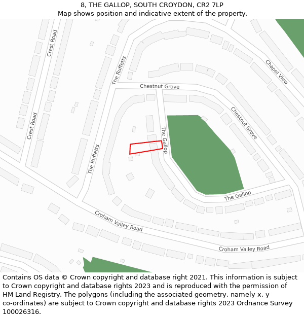 8, THE GALLOP, SOUTH CROYDON, CR2 7LP: Location map and indicative extent of plot