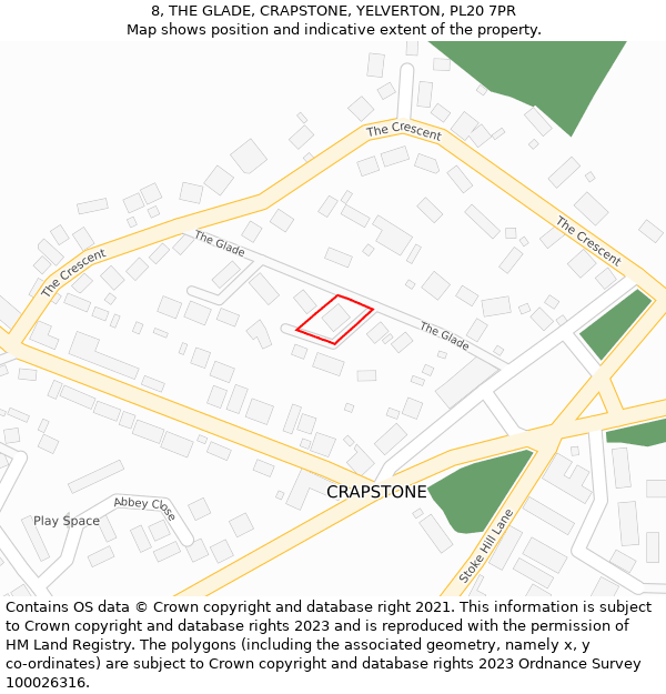 8, THE GLADE, CRAPSTONE, YELVERTON, PL20 7PR: Location map and indicative extent of plot