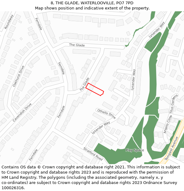 8, THE GLADE, WATERLOOVILLE, PO7 7PD: Location map and indicative extent of plot