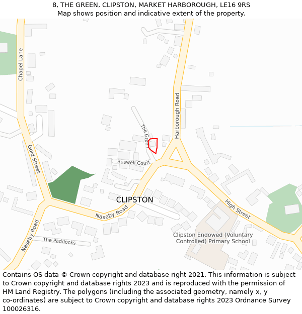 8, THE GREEN, CLIPSTON, MARKET HARBOROUGH, LE16 9RS: Location map and indicative extent of plot